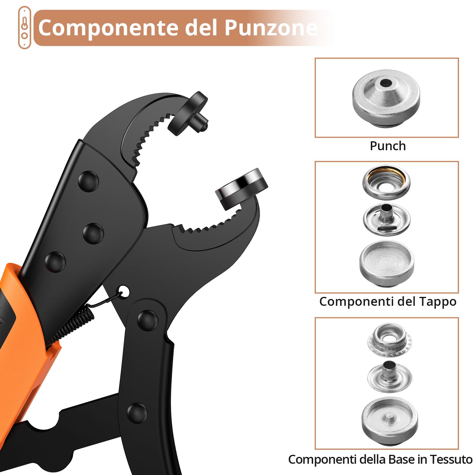 Kamtop Pinze per Bottoni a Pressione Set con 30 PZ Bottoni Automatici a Pressione in Metallo Senza Cucito Pressione con Pinze per Fai da Te Abiti Borse Jeans Vestiti Ecc