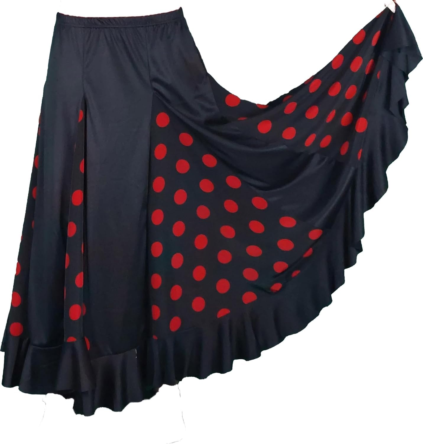 Gonna da donna di danza Flamenco nera a pois rossi