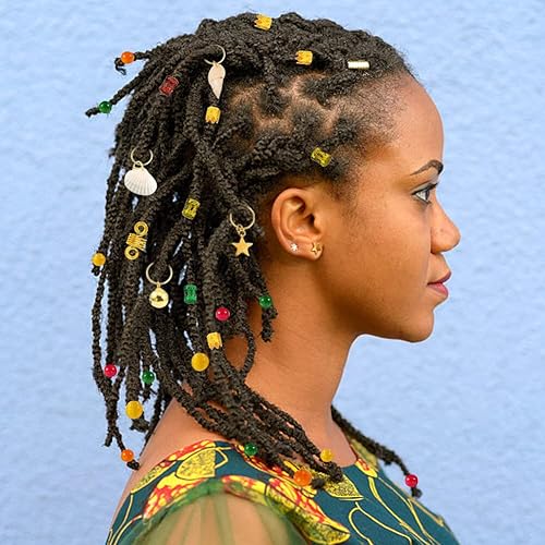 Miniatura 9 de Joyas para el cabello para mujer, 1 juego de joyas para mujer, trenzas coloridas, cuentas de rastas, puños de metal para el cabello, decoración para