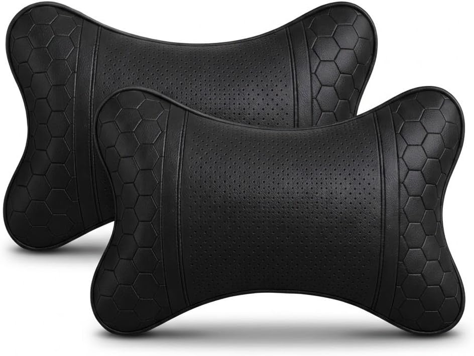 Adroitz Car Neck Rest Pillow Set of 2 - Ergonomic Breathable Seat Headrest Cushion for Driving - Universal Fit Interior Accessory for Neck Support & Head Rest - Premium Car Pillow for Seat Comfort