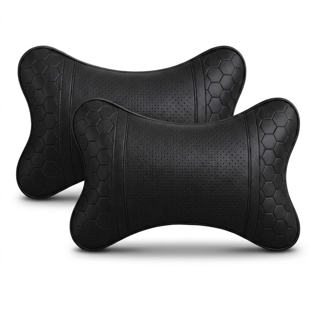 Adroitz Car Neck Rest Pillow Set of 2 - Ergonomic Breathable Seat Headrest Cushion for Driving - Universal Fit Interior Accessory for Neck Support...