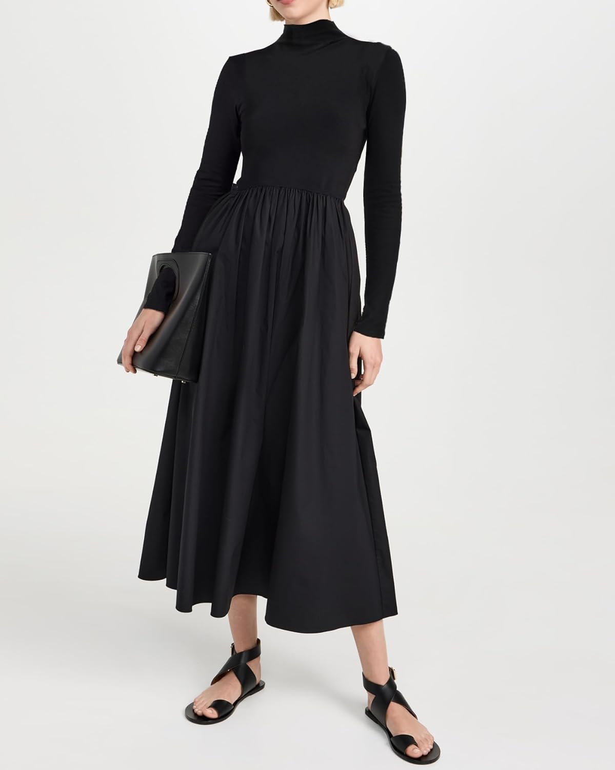 Women's Long Sleeve Turtleneck Maxi Dress Elegant Patchwork Casual Flowy Mock Neck Long Dress with Pockets - Image 2