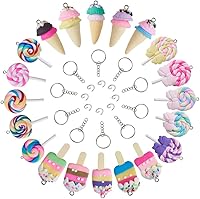 Cheriswelry Polymer Clay Food Charms DIY Kit: 40 Ice Cream Lollipop Pendants + Keychain Findings for Jewelry Crafts