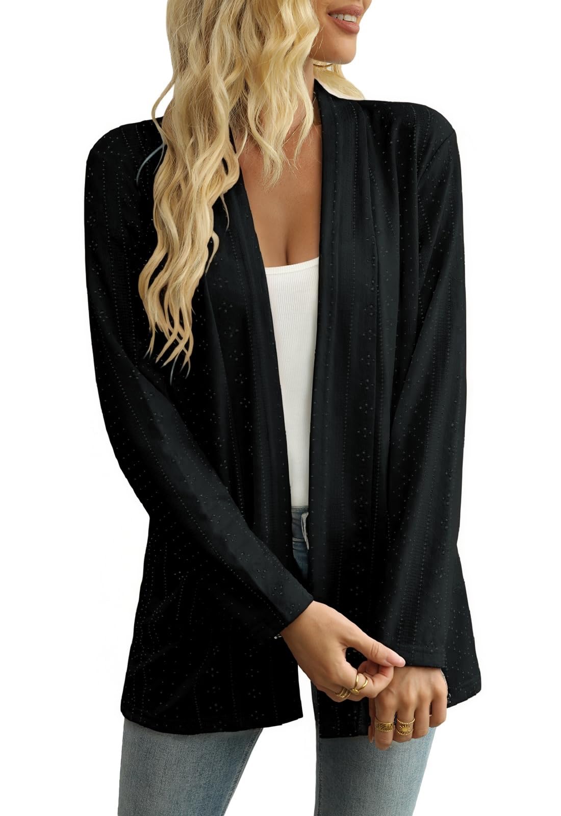 Cardigan Femme en Maille Fine, Gilet Léger Ouvert sur Le Devant, Tricot Souple et Élégant, Coupe Décontractée, Idéal Mi-Saison Bureau et Quotidien
