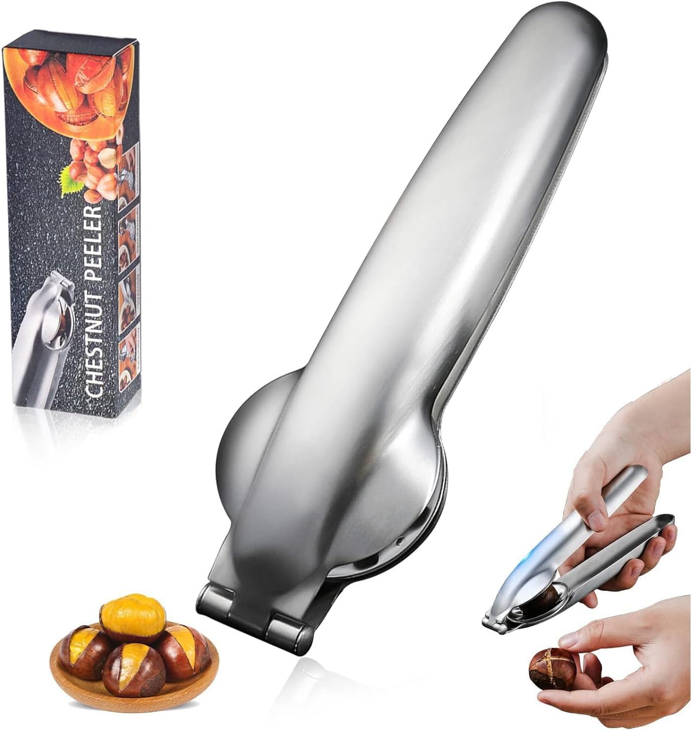 FUINNutcracker Chestnut Clip, Stainless Steel Chestnut Cutter, Durable Metal Nut Opener Plier, Multifunctional Chestnut Opener Nut Walnut, Kitchen Tools for Opening Chestnuts, Walnuts and Pistachios