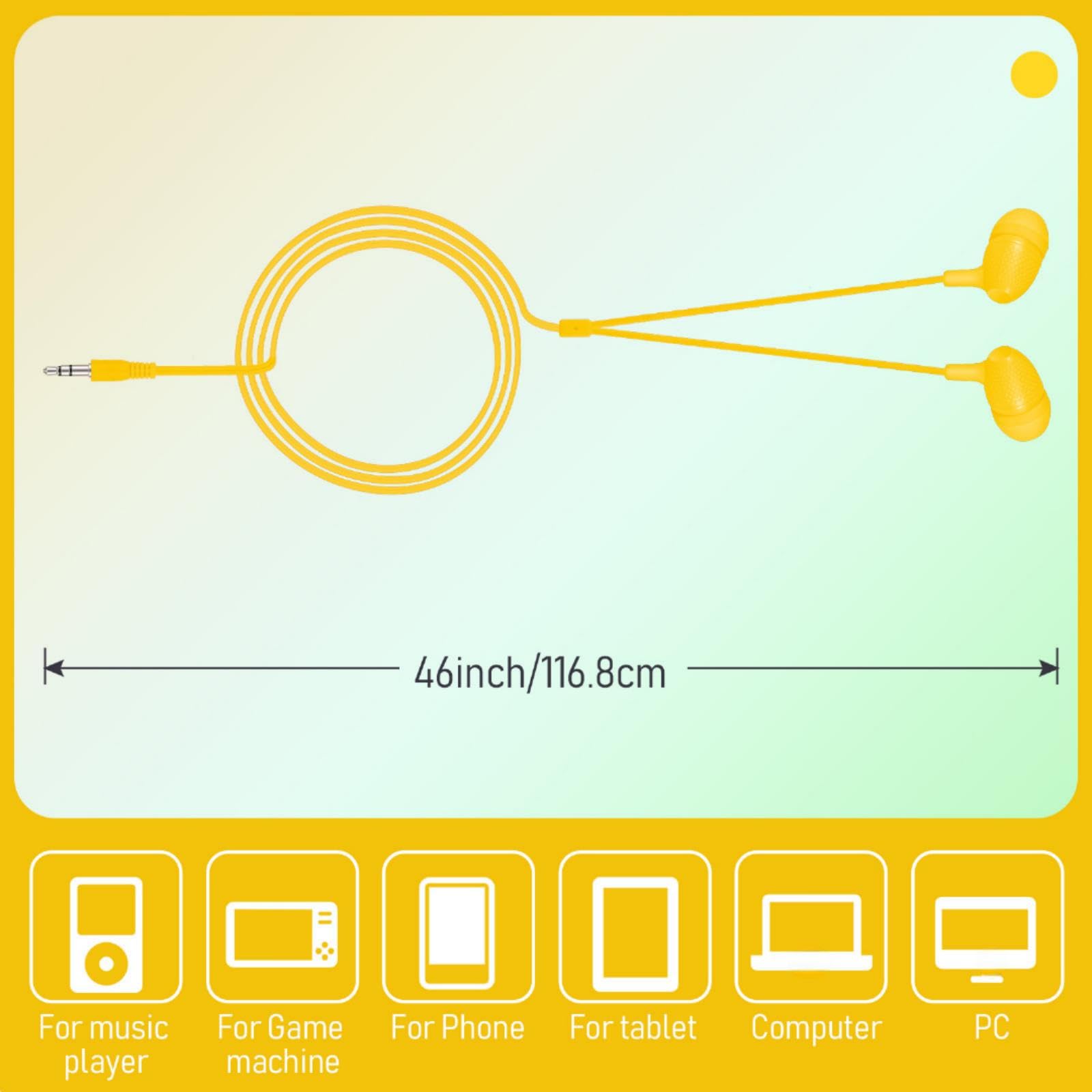 Confezione da 200 auricolari per bambini, 3,5 mm, per studenti, colori assortiti, auricolari cablati senza microfono, per scuole, aule, studenti, confezionati singolarmente (giallo)