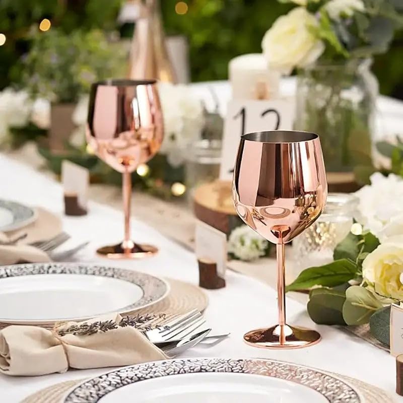 Wunderschöne große Edelstahl Weingläser - Champagner Rotwein Cocktailgläser (Silber) 500ml