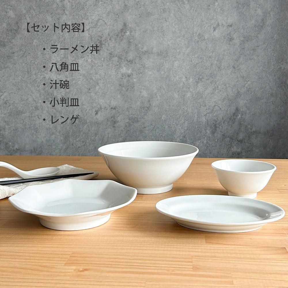 MR.BOSS 中華食器5客セット　どんぶり　小皿　八角皿　れんげ Amazon.co.jp: みのさらら 白中華 食器セット 5点 ラーメン丼 八角皿