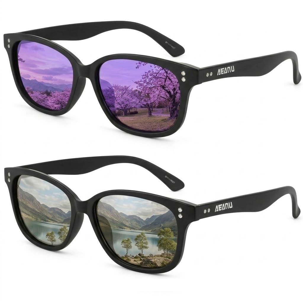 Polarisierte Sonnenbrillen für Teenager, UV400, verspiegelte Gläser, matter Rahmen für kleine Gesichter, Fahren und Outdoor, 2 Stück