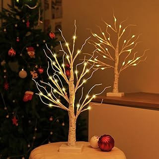 2FT Lighted Birch Tree,Christmas Decorations for Indoor,Table Top Christmas Trees with Lights,Dual Power USB or Battery,Lighted Tree for Winter Holidays Halloween Wedding Decor Set of 2