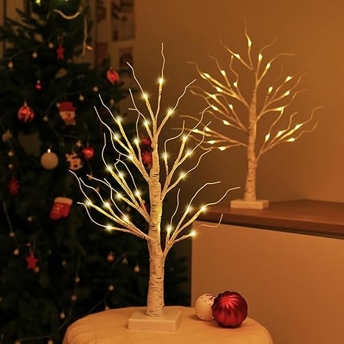 Verinatural 2FT Lighted Birch Tree,Christmas Decorations for Indoor,Table Top Christmas