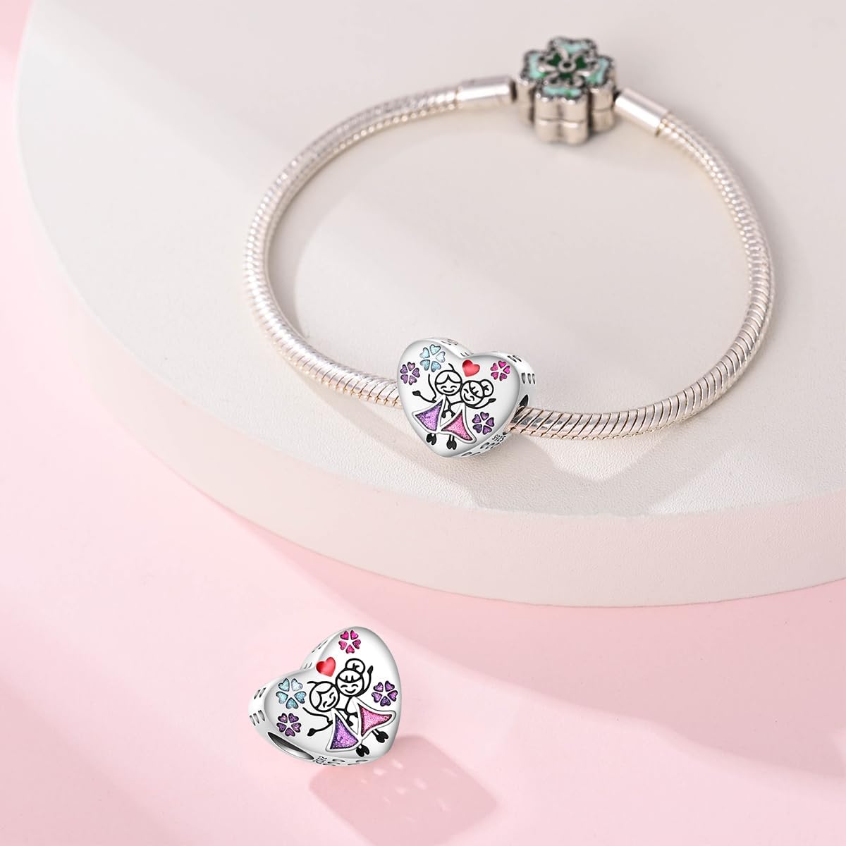 925 Sterling Silver Charms, Compatible with Pandora Bracelets, 5A Cubic Zirconia Beads, Pendants for Mother's Day and Valentine's Day Gifts Heart Pendant Charms - Image 4