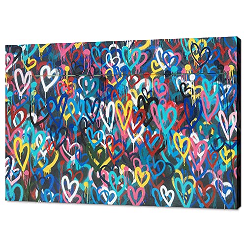 MAMAGO Large Abstract Wall Art Graffiti Banksy Art Love Hearts Painting Colorful Street Pop Art Posters Prints Artwork Home Decorations for Living Room Framed Ready to Hang - 24 x 36 inch
