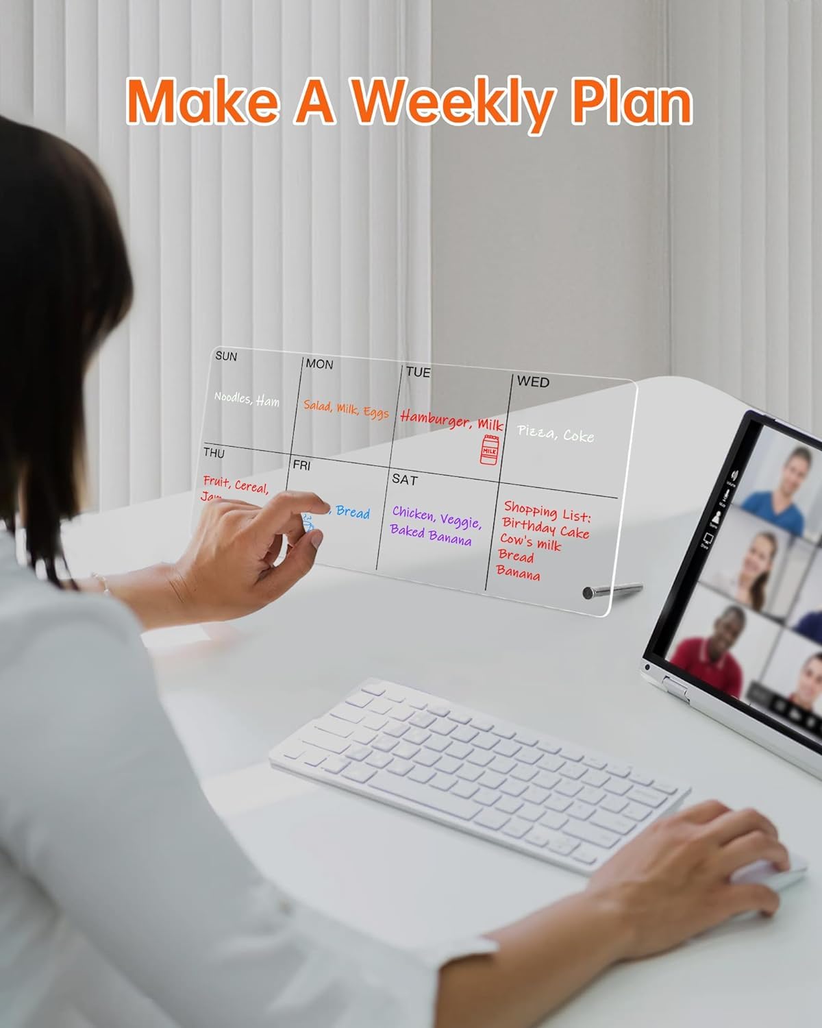 True-Ally Acrylic Desktop Weekly Planner, (30 x 15 cm) Clear Whiteboard with Metal Stand, Dry Erase to-Do List Calendar for Office, Home, School, 6 Marker Included (Black) 2