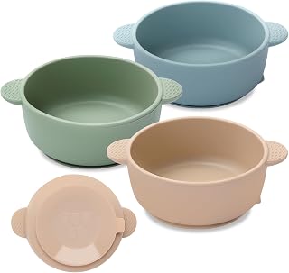 Eascrozn 3-Pack Suction Baby Bowls - Soft Silicone, BPA-Free for Baby Led Weaning, Microwave & Dishwasher Safe, Multicolor Toddler Bowls