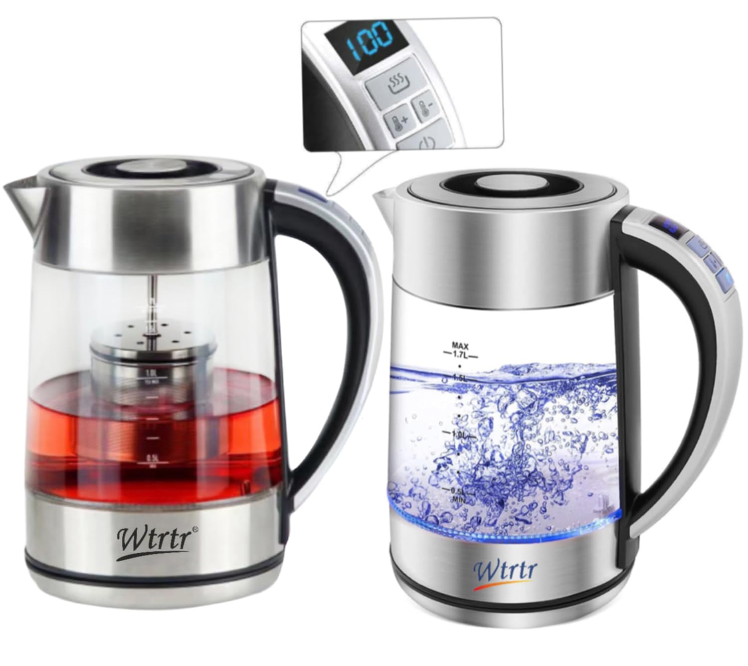 Wtrtr 2-in-1 Stainless Steel Glass Kettle, Electric Kettle and Tea Maker,2200W, 1 Year Warranty