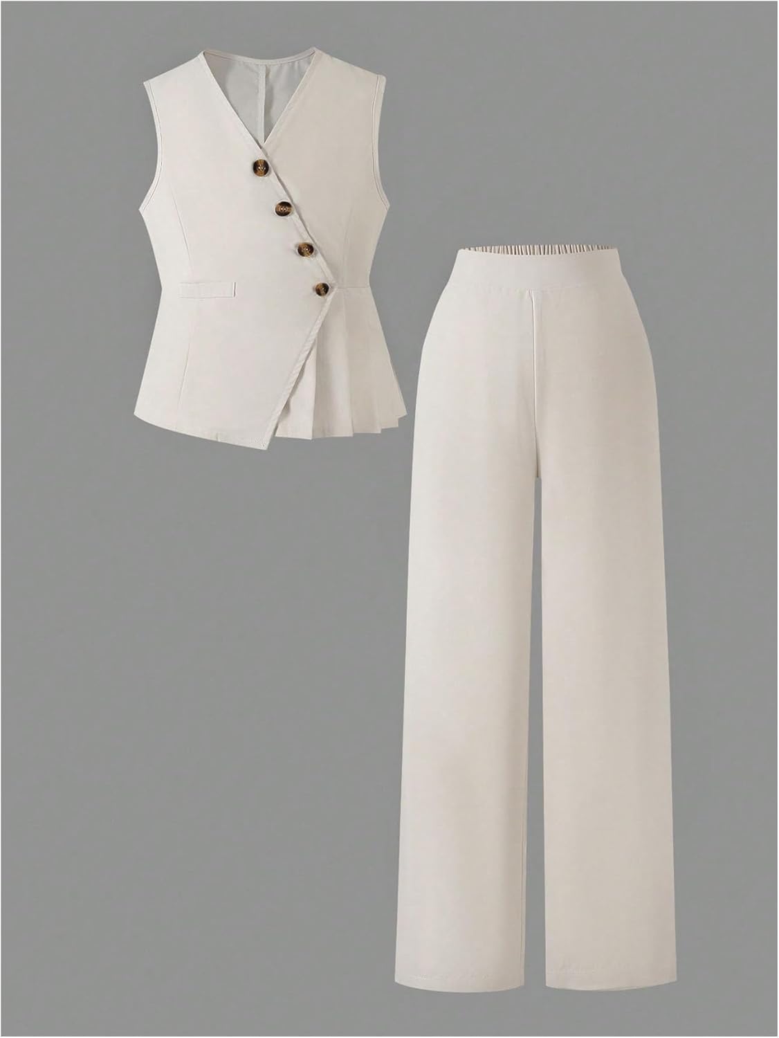 Floerns Girl's 2 Piece Outfit Elegant V Neck Button Up Suit Vest with Wide Leg Pants Set - Image 3