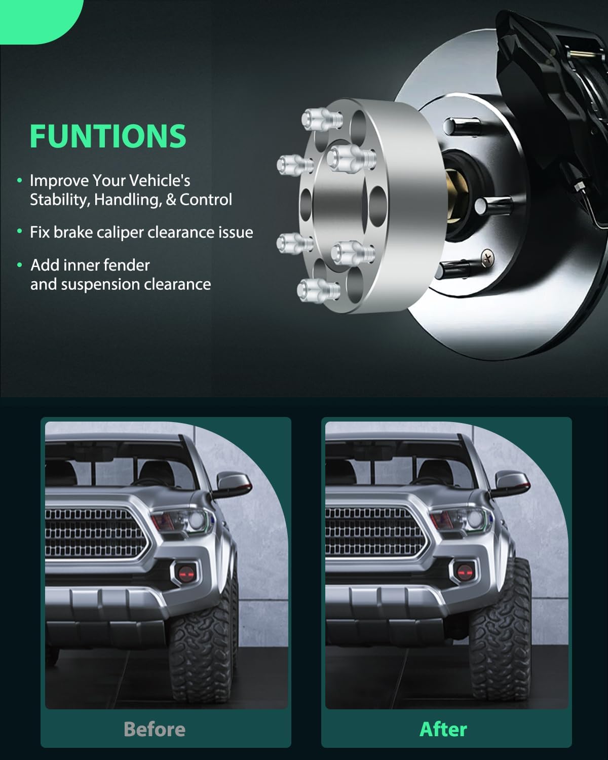 SCITOO 4Pcs 2 inch 6X5.5 Wheel Spacers 108mm Hub Bore with 12x1.5 Thread Pitch 6 Lug Not Hubcentric Wheel Spacers 6x139.7mm to 6x139.7mm fit for Tacoma 4Runner Tundra FJ Land Cruiser