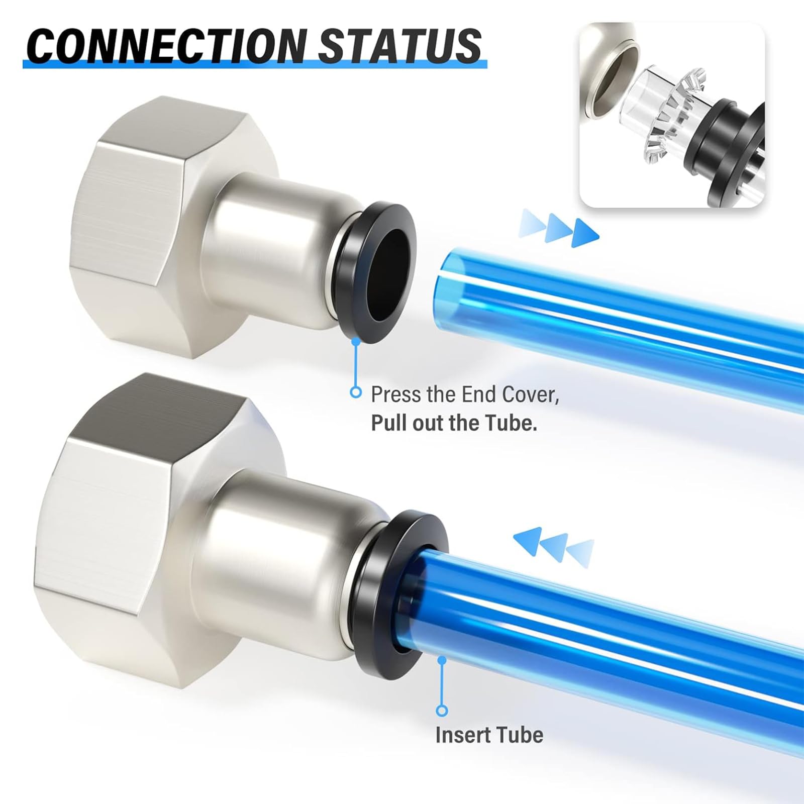 TAILONZ PNEUMATIC Racores de conexión a presión hembra rectos de 12 mm de diámetro exterior x rosca BSP de 3/8 pulgadas PCF12-03(paquete de 10) | Diseño de rosca hembra, instalación rápida a presión, sellado fiable, latón resistente a la corrosión.