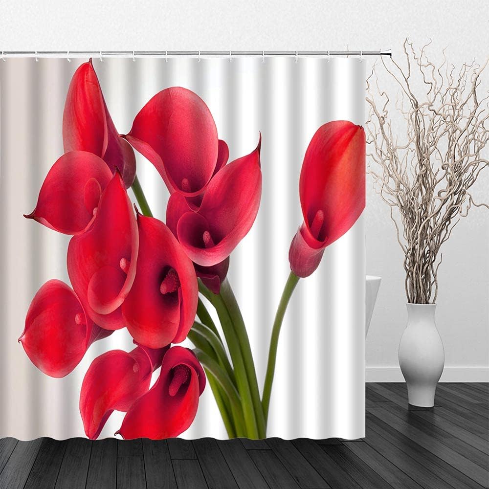 Calla Lily Shower Curtain Decor Fantasy Flowers Happy Beautiful Loyal Love Creative Floral Plant Decorative Polyester Fabric Bathroom Decoration with Hook 70×70 in