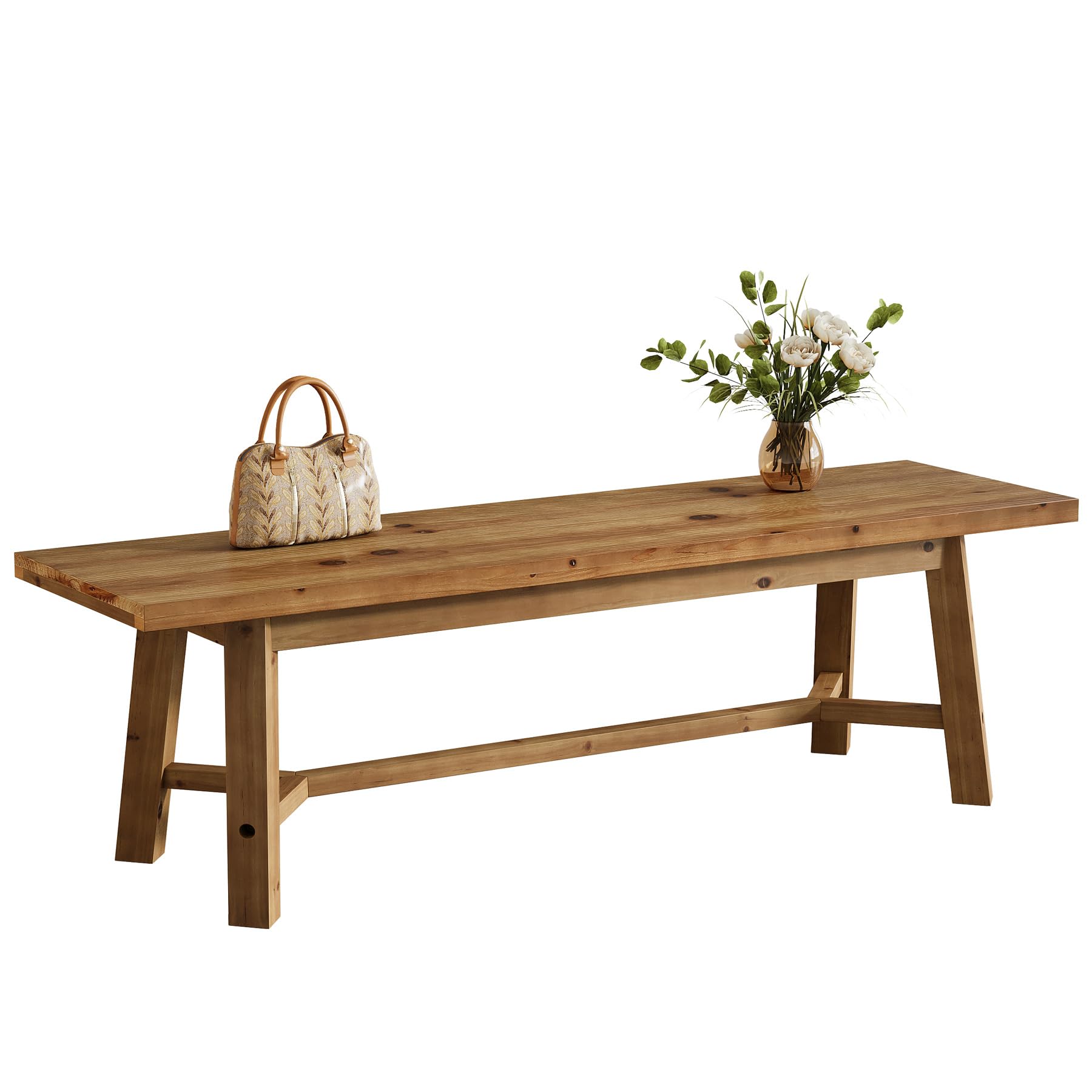 55" Solid Wood Bench, Farmhouse Bench Seat for Entryway | 55" L x 13.8" D Dining Bench, 400 Lb Capacity, Wooden Bench for Dining Room, Bedroom, End of Bed Bench, Easy Assembly, Wood