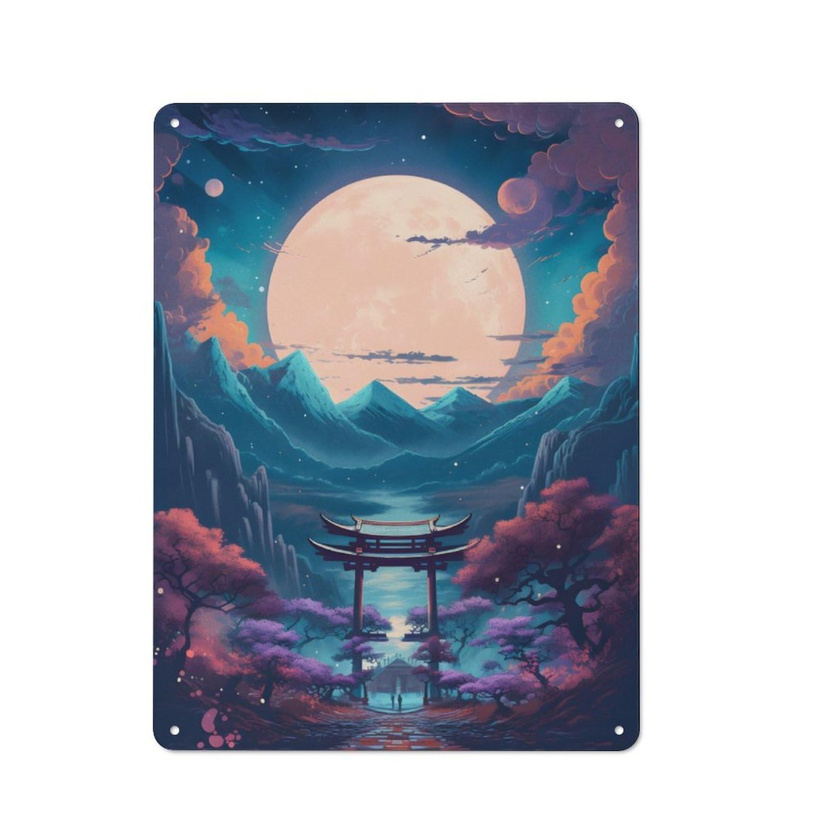 Junmoney Japanese Moonlight Retro Printed Metal Sign 40X30cm For Kitchen Or Home Bar, For Garage, Workshop And Man Cave Decoration