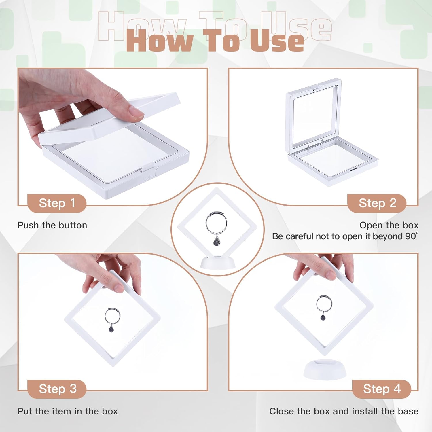 30 Pack 3D Floating Display Stand Floating Frame Display Case Coin Display Holder with Base Transparent PE Jewelry Storage Box Black Freeze Seal Frame for Jewelry,Specimen,Medallions( White)