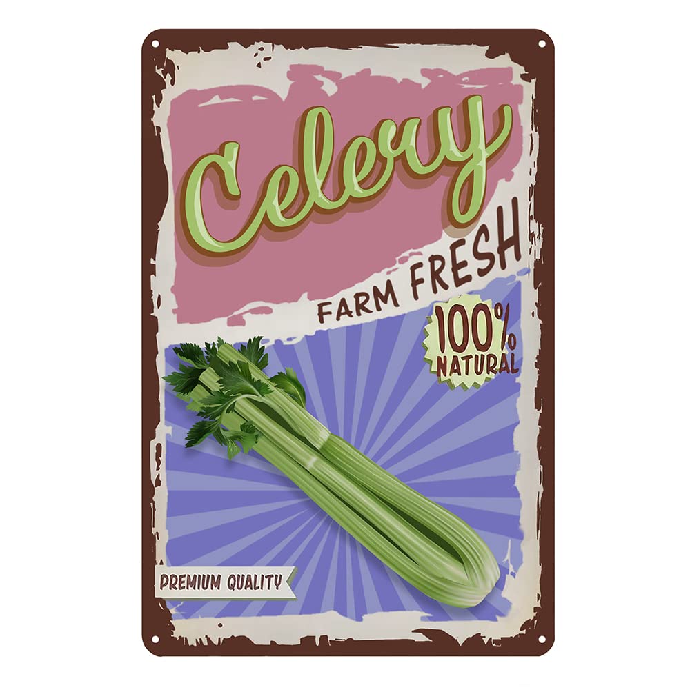 SMAZDFXX Vintage Vegetable Celery Tin Signs Kitchen Metal Signs Garden Wall Decor Farm Fresh Wall Signs 12"x16"
