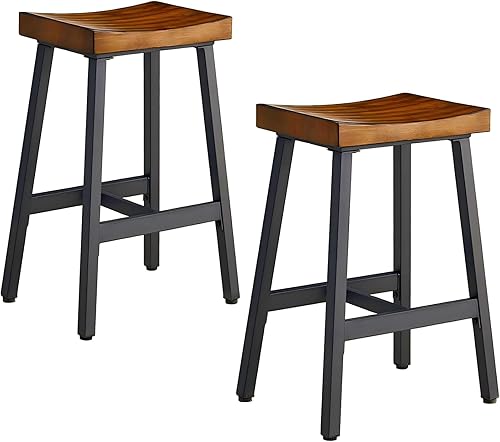 OUllUO Juego de 2 taburetes de bar, taburetes de bar sin espalda, taburetes de bar de altura de mostrador de 25 pulgadas, taburetes de madera maciza