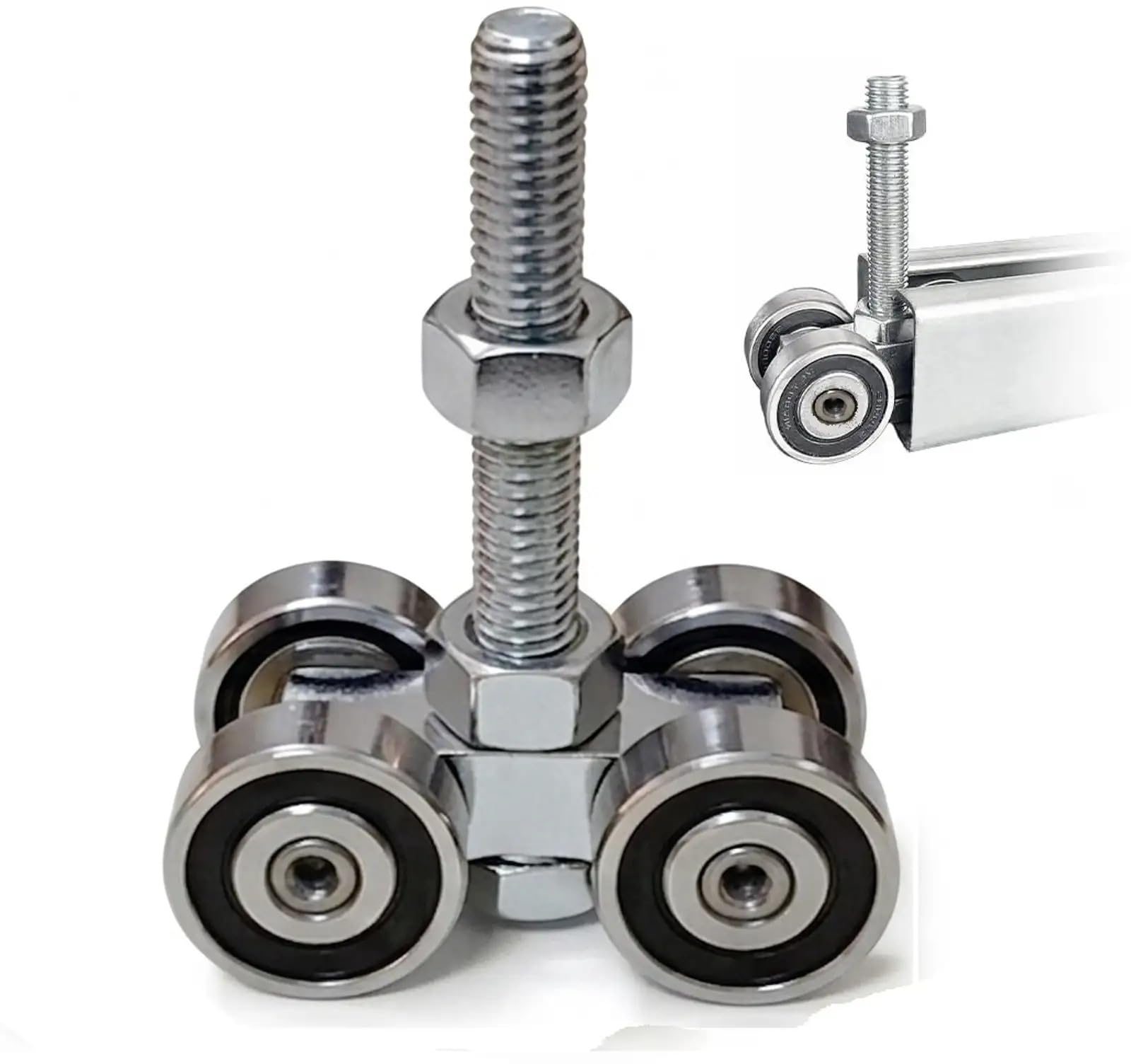 COLAMBO Sliding Gate Roller Assembly 12x100mm, 4 Wheel V Groove Roller Guide, Heavy Duty Steel Adjustable Gate Roller with Bearings for Sliding Gates, Industrial Doors, Garage Doors & Metal Gate Track-picture-20