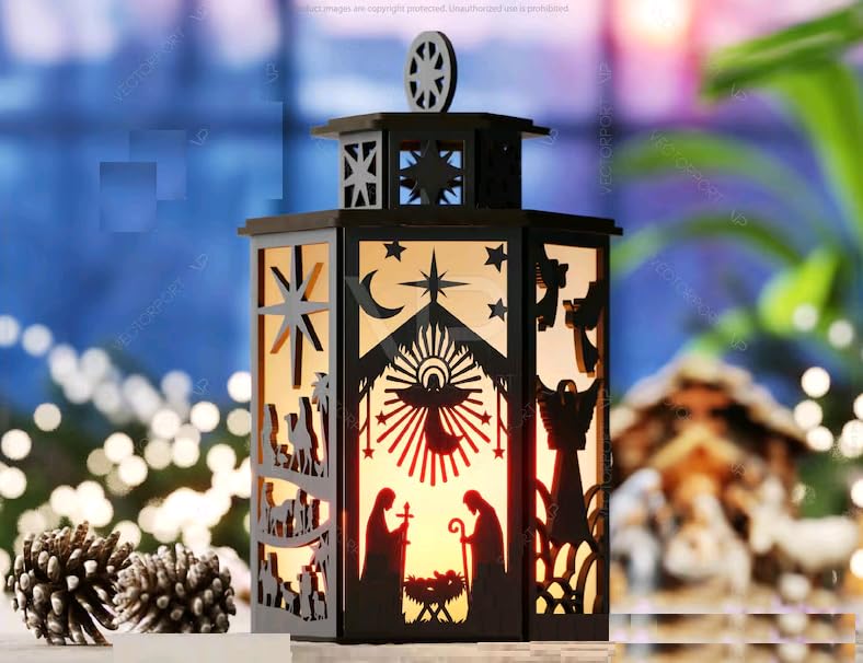 MeeCraft Wooden Nativity Scene Tealight Candle Holder - Christmas Lighting Decor for Home, 14x12x21.5 cm, Brown-image-38