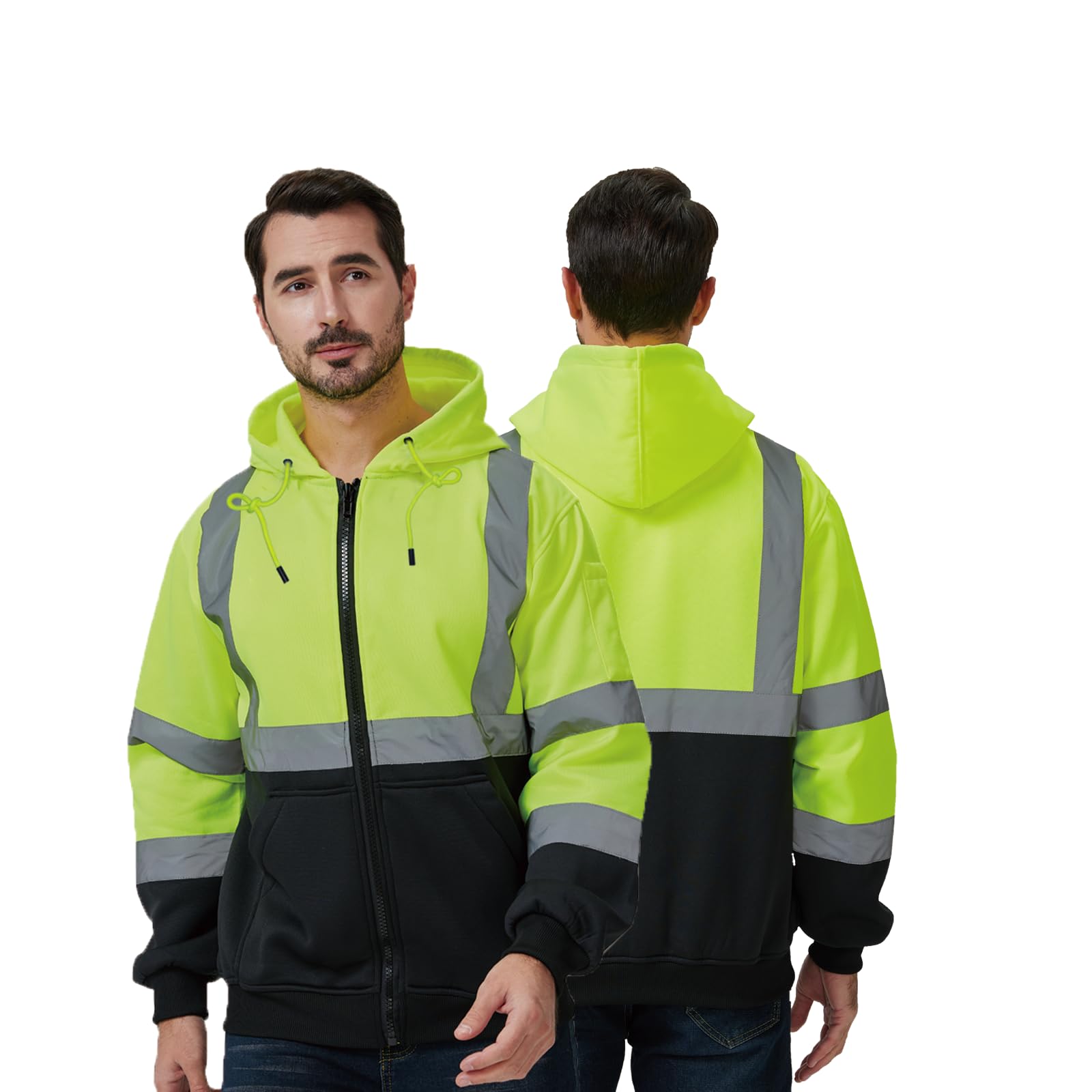 Sudadera con capucha de seguridad de alta visibilidad, reflectante, color amarillo neón y negro, cremallera, Lima, X-Large