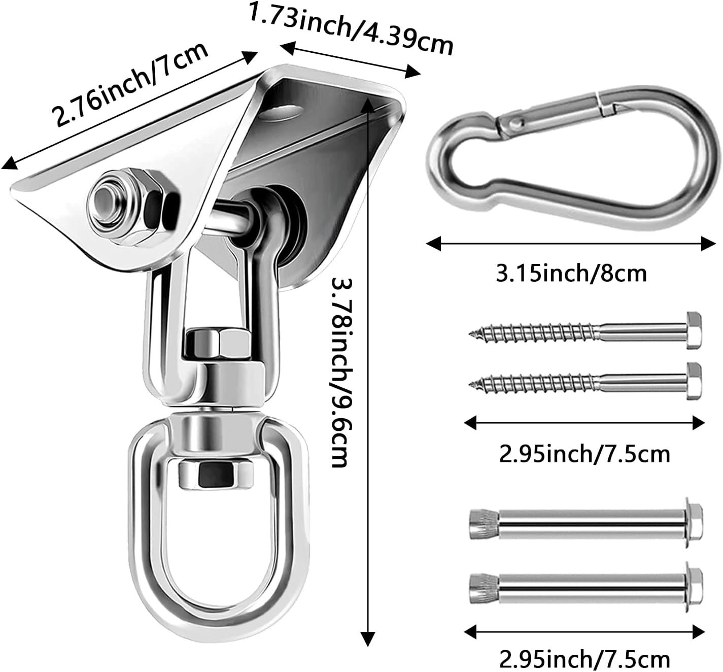 Heavy Duty Hammock Hanging Kit, 360° Rotating 1200 lb Swing Hangers for Hammock Chair Stand, Seat, Porch Swing, Yoga, Tree, Indoor Outdoor Hanging Hardware Sliver | Pack of 2 - Image 5