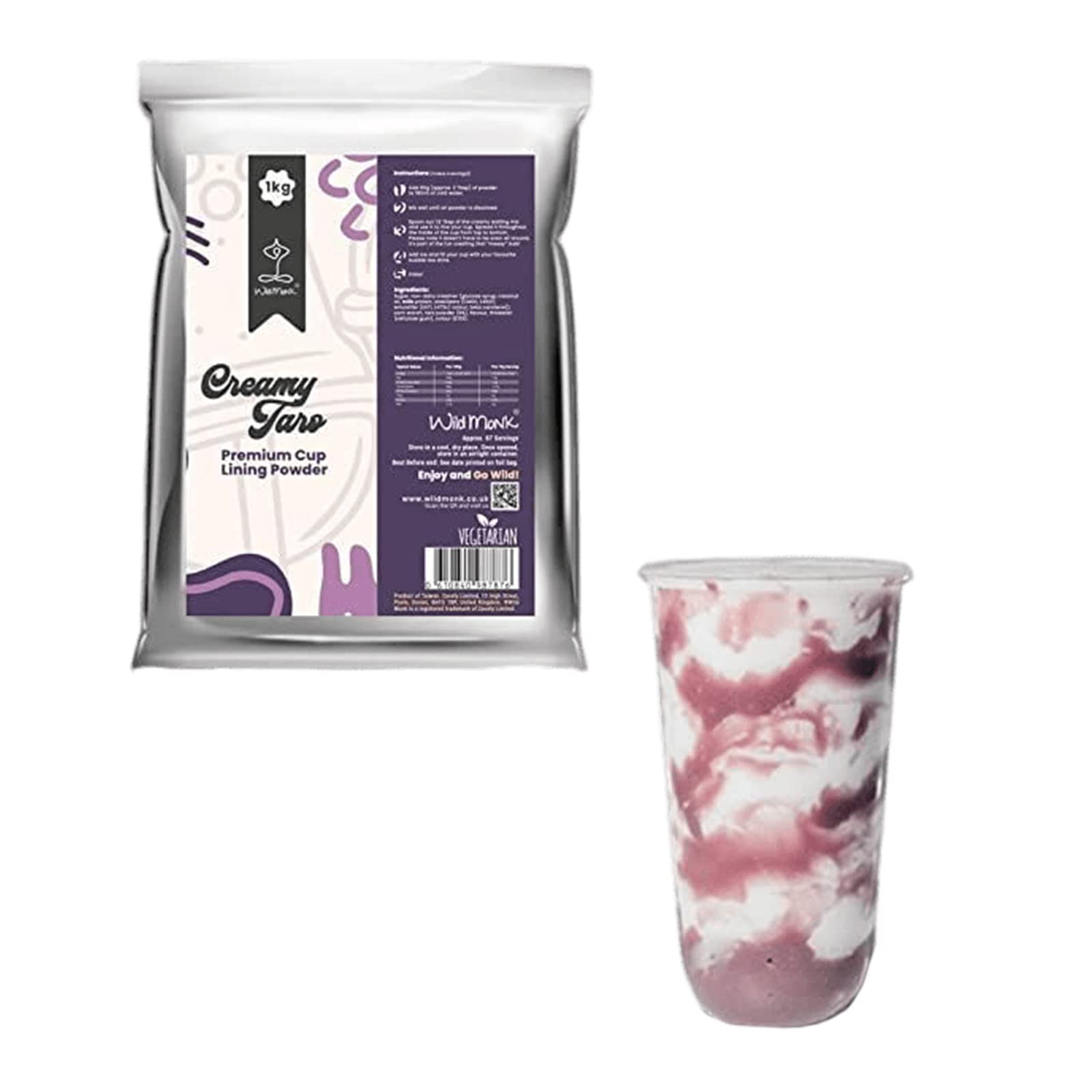 Wild Monk Creamy Taro Cup Lining (1kg) – 67 Servings – Premium Cup Lining Powder Form – Add Flavor to Bubble Tea & Desserts
