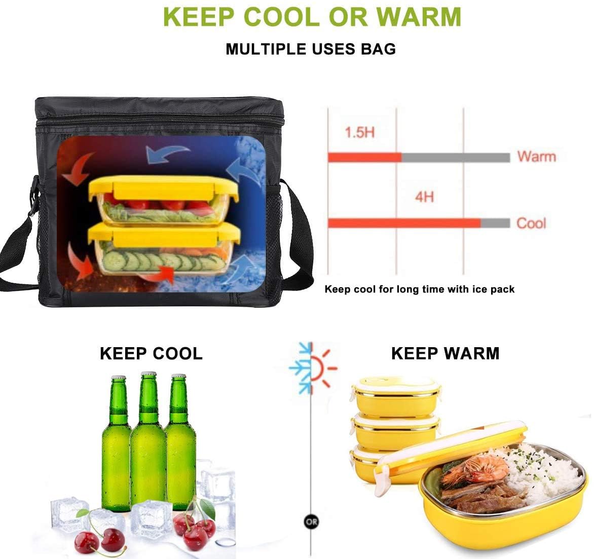 Borsa Termica Pieghevole 10L, Mini Frigo Portatile Isotermica In Tessuto Oxford, Per Pranzo, Picnic, Spiaggia E Ufficio, Blu 27x17x24 Cm
