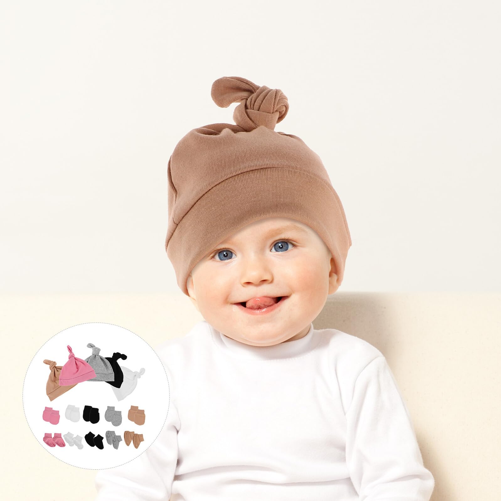 BESTonZON 5 Set Cappello Ragazzo Ragazza e Guanti in Cotone Morbido Unisex Mesi Caldi Traspiranti e Antiscivolo per Ragazzo Ragazza Accessori Essenziali per Protezione e Comfort