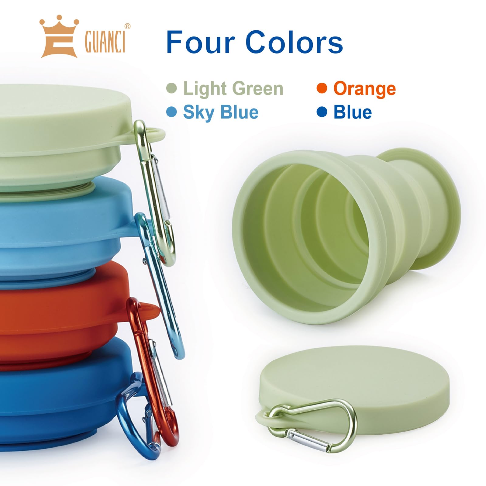 GUANCI - Juego de 4 Tazas de Viaje Plegables de Silicona, con Tapas, Coloridas y expandibles, sin BPA, portátil, Graduado