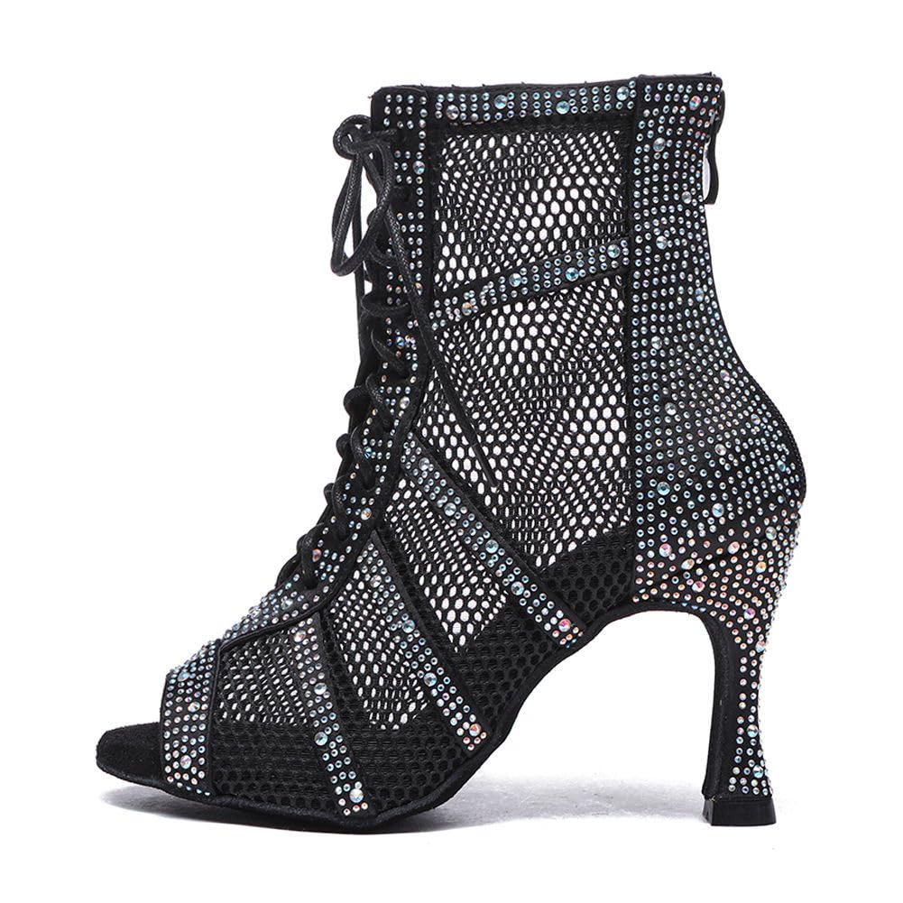 AOQUNFS Stivali da Ballo Latino Americano Donna Strass Tacco Stivaletti de Salsa Tango Bachata Samba Pratica e Performance, YC-L446-DZ