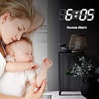Vista 5 de EPSKY - Reloj de pared digital 3D blanco con LED, reloj despertador grande, brillo ajustable, pantalla de 12/24 horas y fecha para cocina, hogar