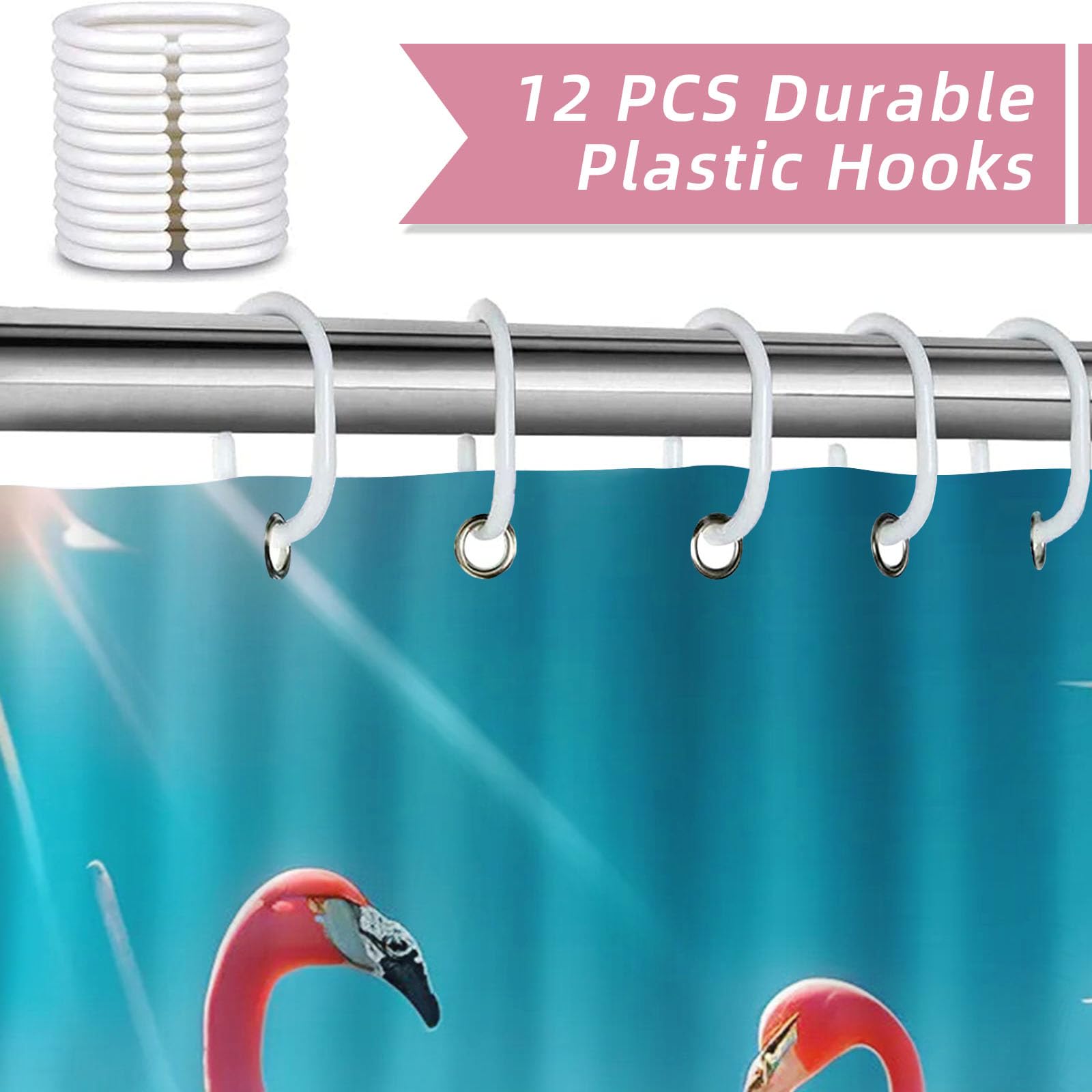 Flamingo Duschvorhang 180x180, Flamingo Duschvorhänge Pink 180x200 Textil 120x200 Rosa Flamingo Tropische Blätter Duschvorhänge Flamingo Shower Curtains (5,180 x 200 cm)