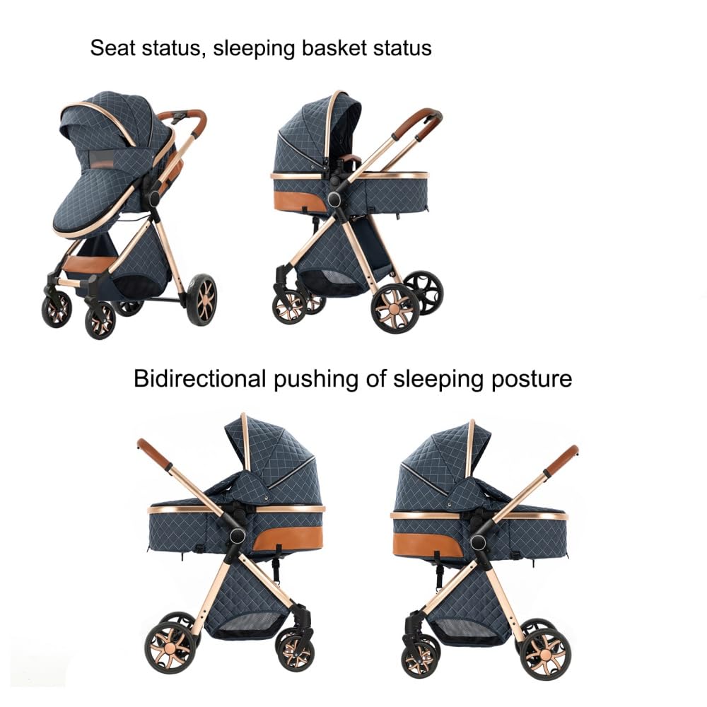 3 in 1 Kinderwagen Schwarz Aluminiumrahmen Set mit Verdeck