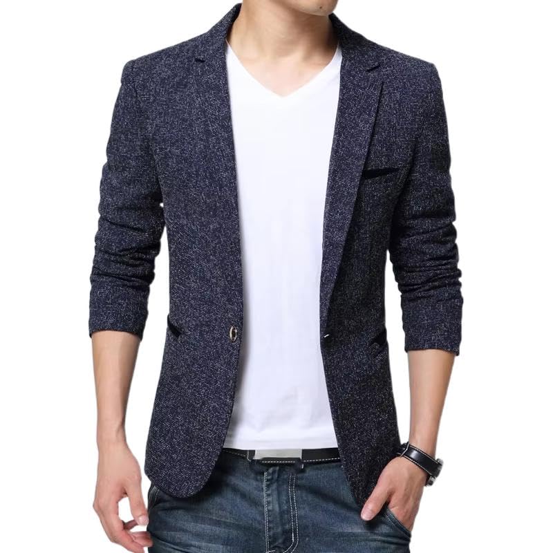 Men's Suit Jacket Wedding Banquet Slim Fit Business Formal Blazer for Men-Navy