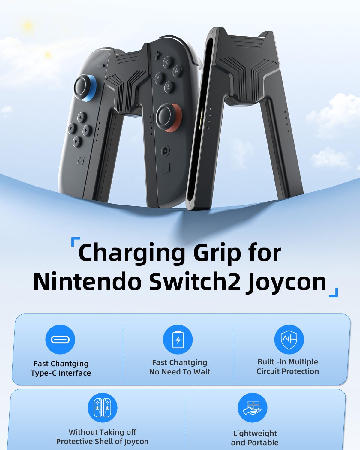 Impugnatura ricarica AOJAKI 2 Joy-Con USB-C LED Switch2 - Dettaglio