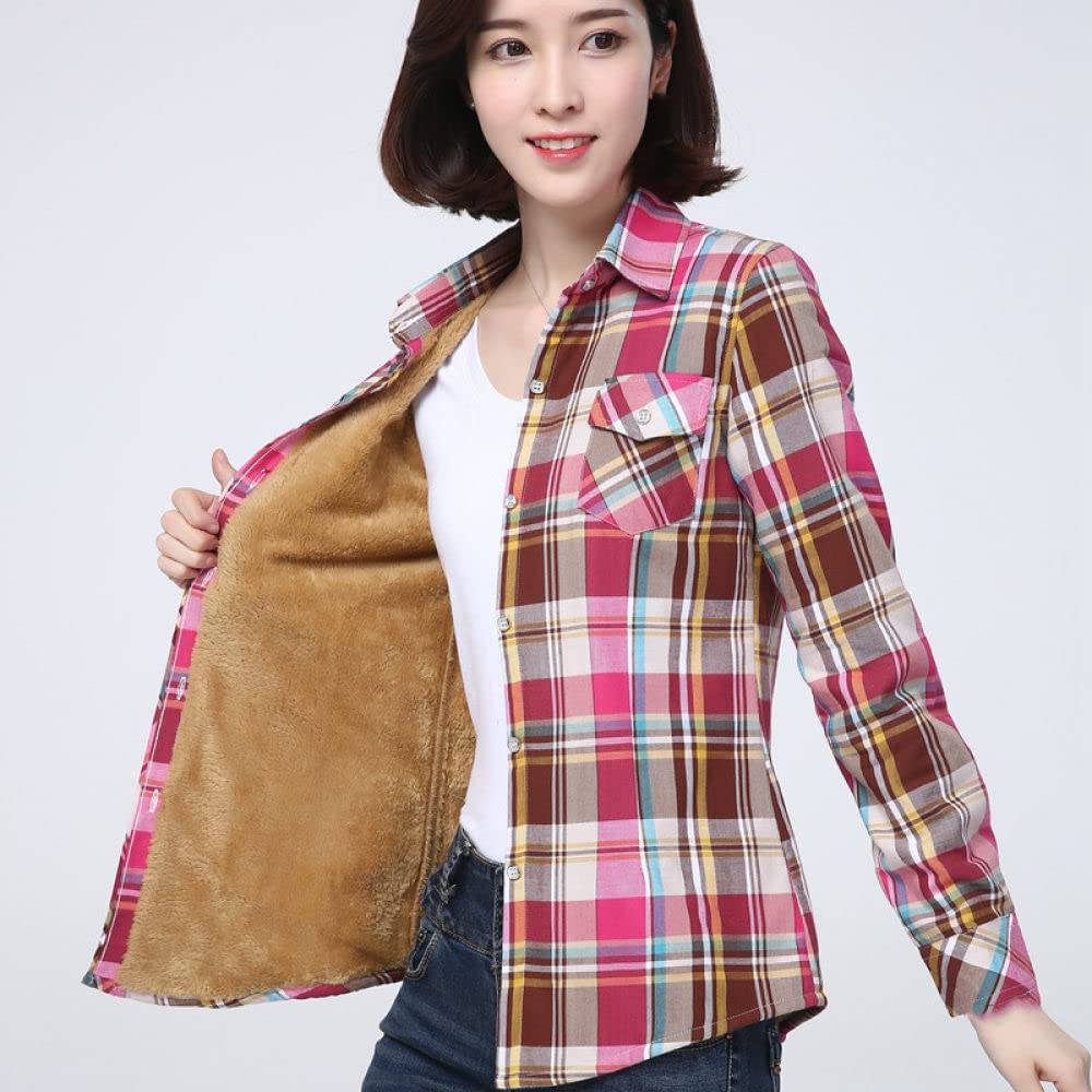MIDJ Bluse Damen,Damenhemden Sherpa-Baumwolle Flanellhemden Holzfällerhemden Rosa Und Braun Kariert Lose Freizeitjacken Zarte Knopfrevers Strickjacke Vintage Sexy Hemden Jacken Oberteile