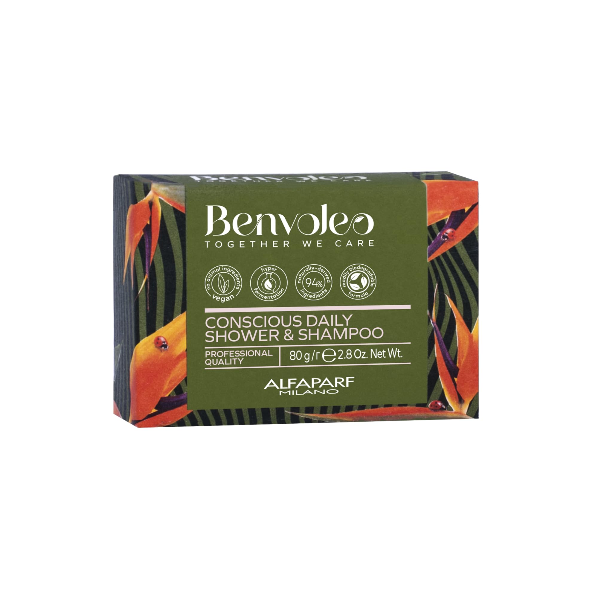ALFAPARF MILANO Benvoleo Conscious Daily Shower and Shampoo Bar for All Hair Types - Clean, Vegan, Sustainable Hair Care - 3 in 1 Solid Shampoo - Hair, Face, Body - Natural Ingredients - 2.8 Oz.