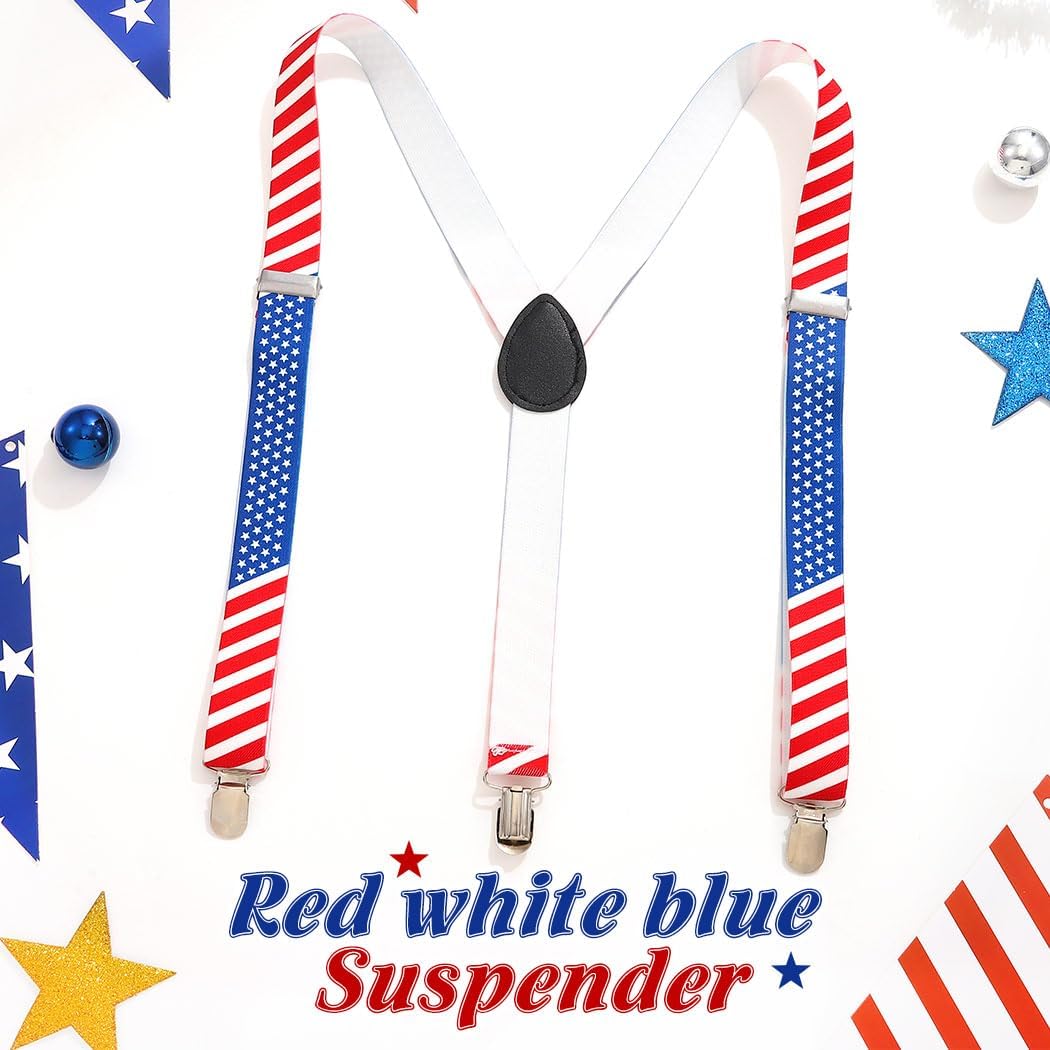 DRESBE 4th of July Suspenders Y-Back Elastic Patriotic Suspender Independence Day Adjustable Brace for Men and Women