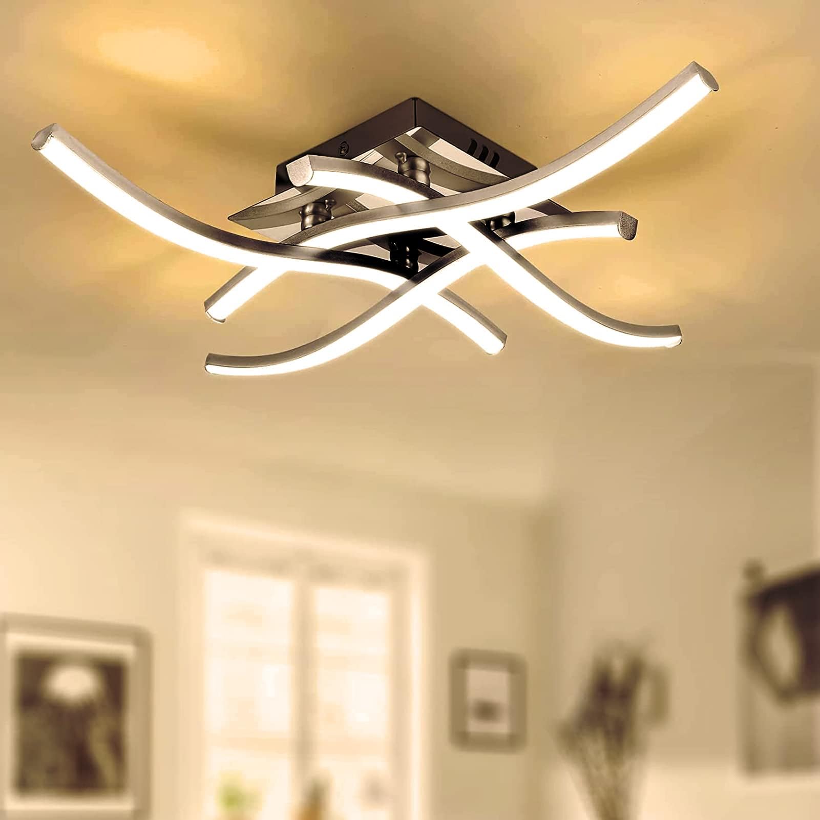 LED Ceiling Light, Elegant Curved Design Ceiling Lights, 4 Built-in LED Boards, 24W 2400 Lumen, Warm Light 3500K, Modern Ceiling Fixture for Living Rooms, Bedrooms and Corridor