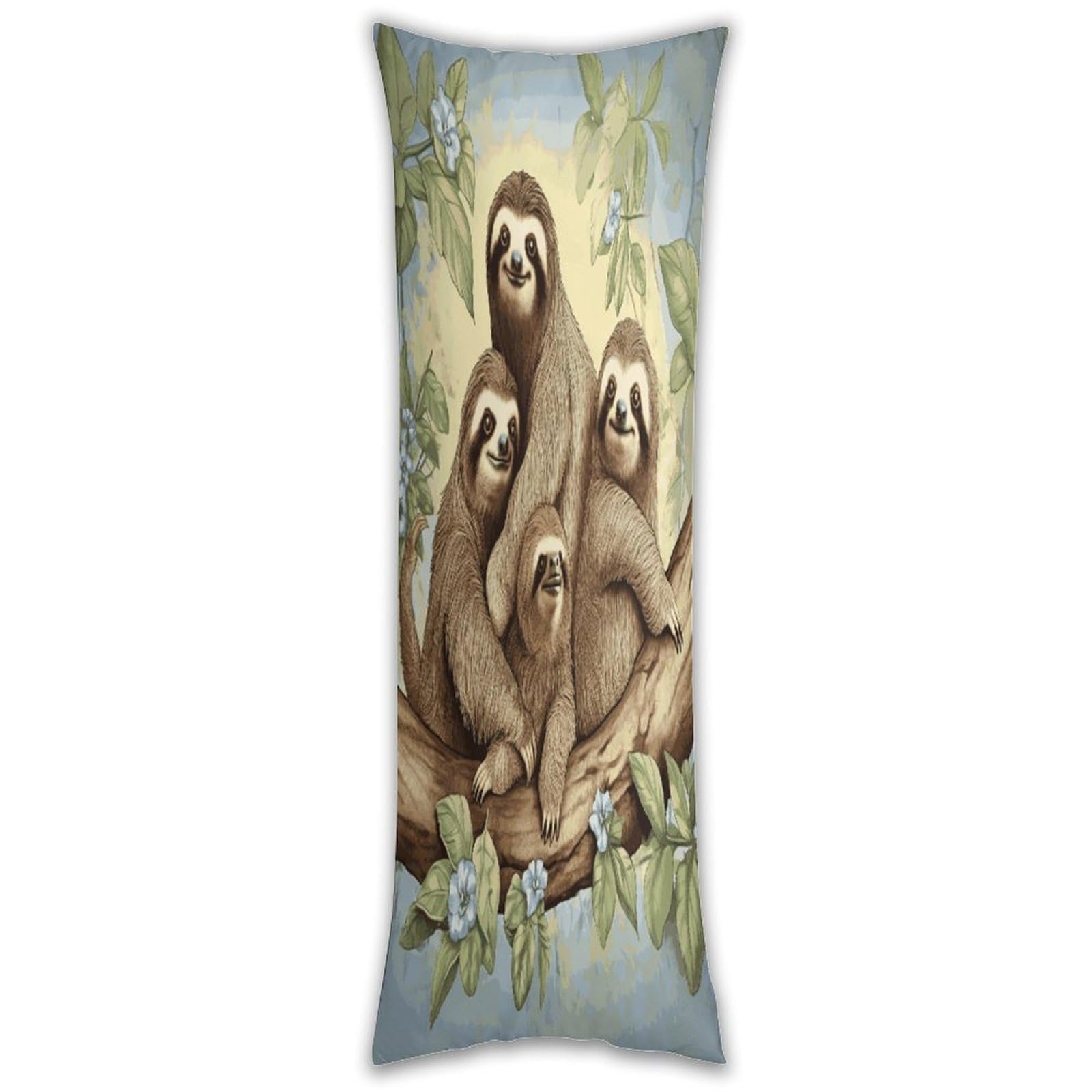 Sloth Family Long Pillow Case with Zipper Ultra Soft Microfiber Long Pillow Cover Breathable Body Pillow Protector Soft Wrinkle Pillowcase for Bed Sofa Bedroom 53 X 19 in