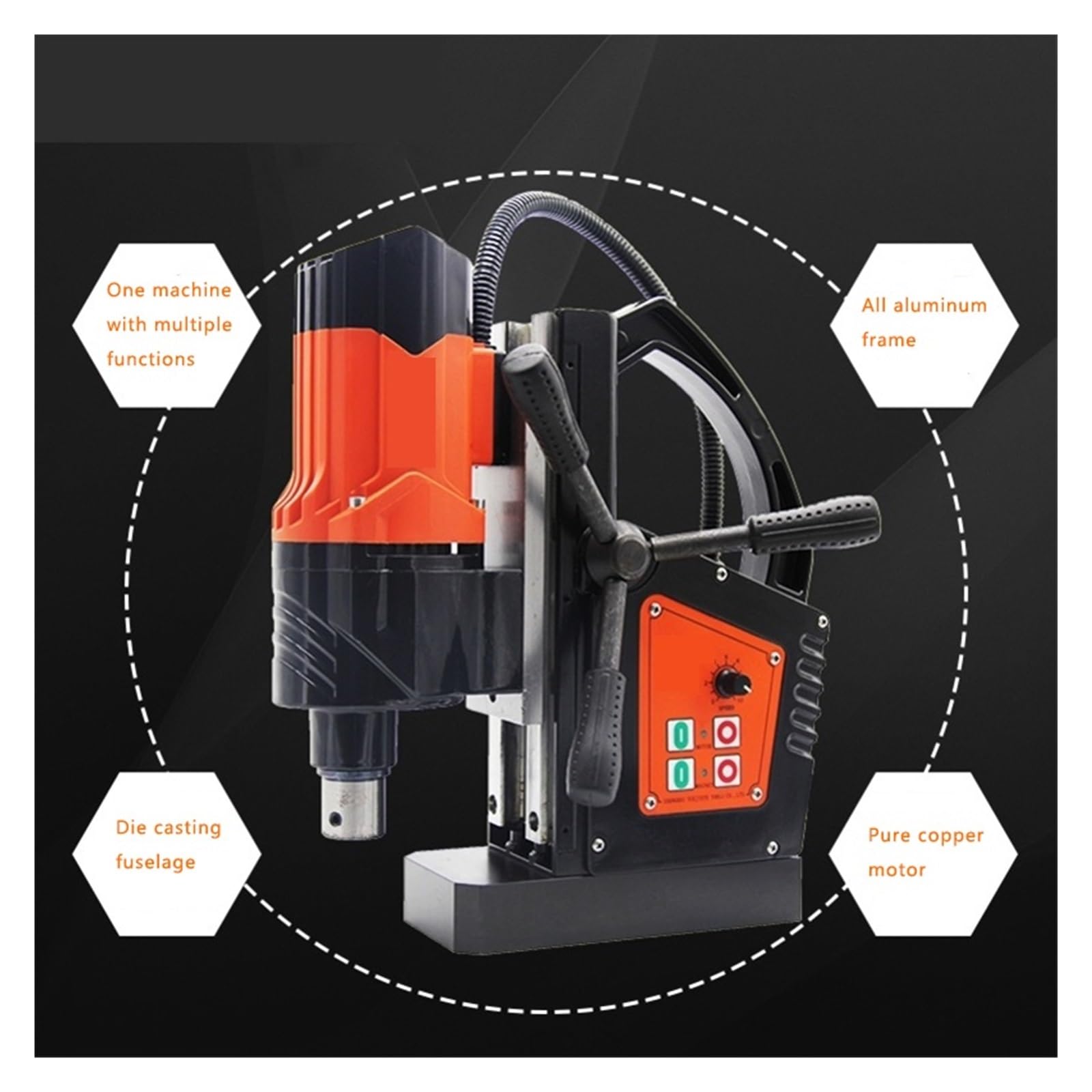 Taladro de columna Taladro Magnético De 800W, Base Magnética Rotativa Eléctrica Industrial, Velocidad Ajustable, Máquina De Taladrar Hacia Adelante Y Hacia Atrás