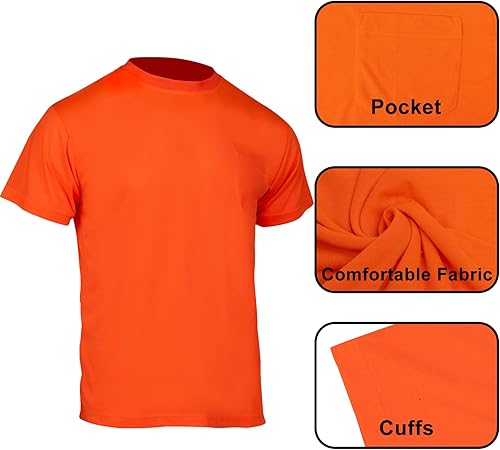 Miniatura 6 de VENDACE Camisas de manga larga de seguridad de alta visibilidad para hombre, paquete de 3 camisas de trabajo de construcción con capucha, Naranja